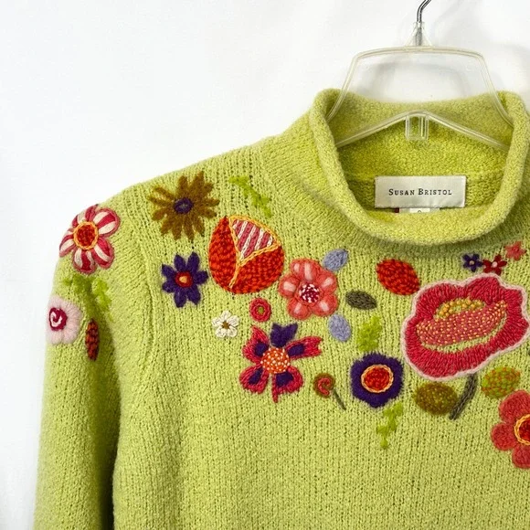 Susan Bristol Small Sweater Green Floral Long Sleeve Pullover Y2K Cottagecore196 - Picture 4 of 10